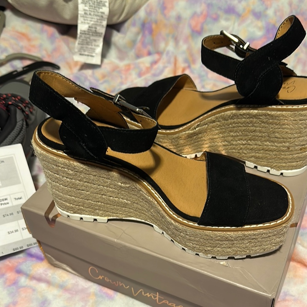 Crown Vintage Black Wedge Sandals